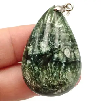 

Genuine Natural Green Seraphinite Pendant 38x25x11mm Gemstone Women Men Water Drop Crystal Gemstone Necklace Rare AAAAA