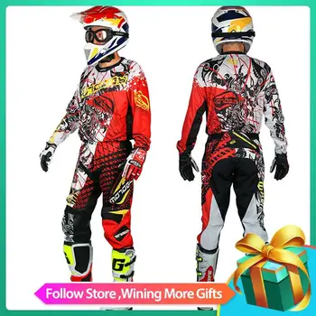 

Motoboy Men's Professional Offroad Motocross Racing Polyester Sports Jersey Tshirt Pant Suit Set with Colored Printing Fast Dry