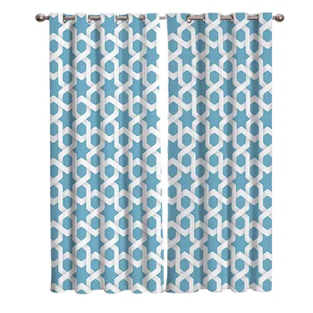 

Contracted Geometry Design Blue Blackout Window Curtains Living Room Curtain Rod Kitchen Drapes Fabric Indoor