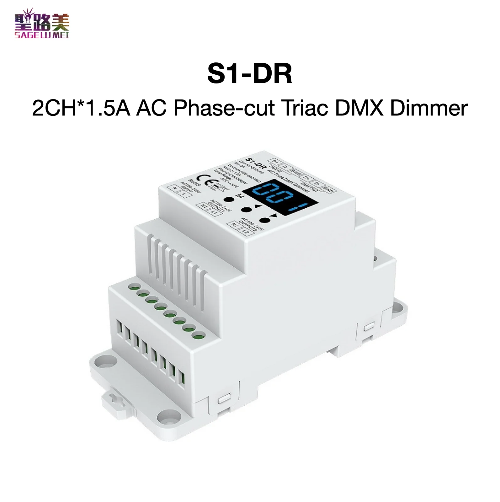 S1-DR AC Triac DMX диммер AC100V-240V DIN Rail 2 канала 2CH двухканальный выход Silicon DMX512 светодиодный