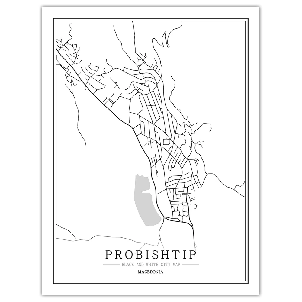 Македоническая черно-белая карта мира Плакат Скандинавская гостиная Скопье охрид Тетово настенные художественные картины Домашний декор холст живопись - Цвет: Probishtip