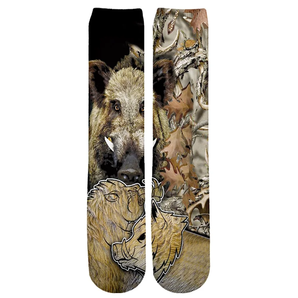 PLstar Cosmos Brand socks 2021 New Fashion Mens Socks Bear / Boar Hunting Camo 3D Printed Unisex Casual Knee-High Sock