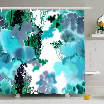 

Shower Curtain Set with Hooks 66x72 White Hand Painting Turquoise Paper Autumn Grass for Watercolor Nature Colorful Graphic