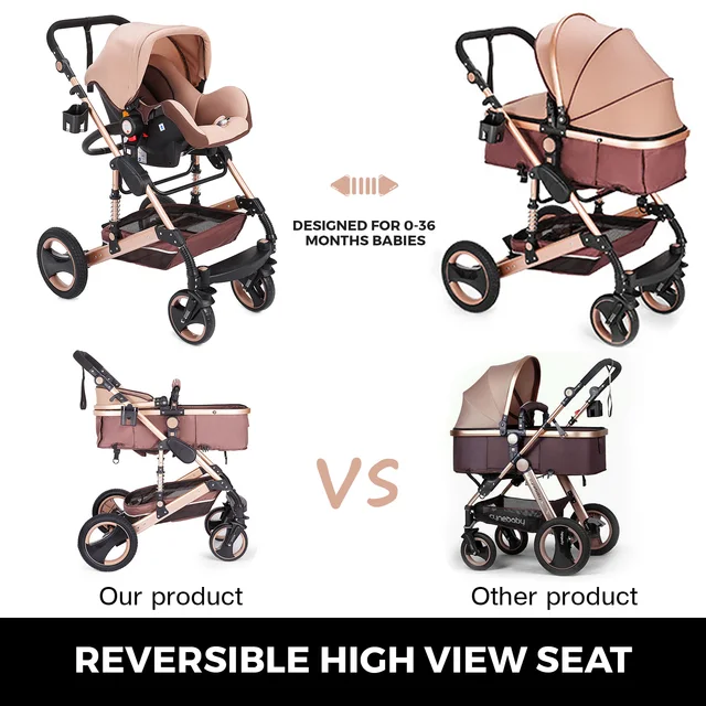 VEVOR Luxurious Baby Stroller 3 in 1 Portable Travel Reclining 5