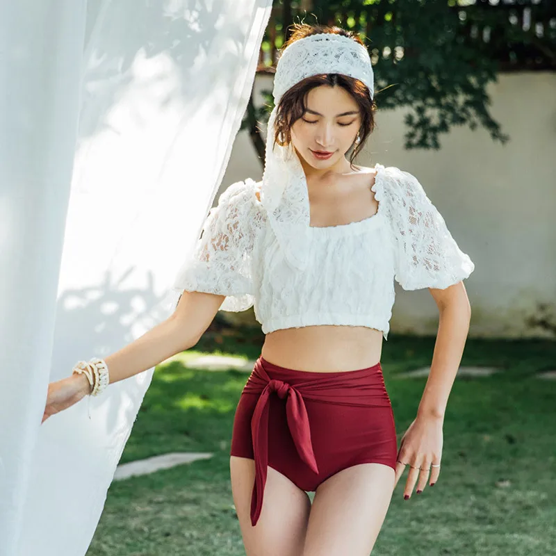 

Swimsuit For Girls Tankini Swimsuits Women Bathing Suit Girl Swim Bikini Lace Long Sleeve Split High Waist Spandex Animal