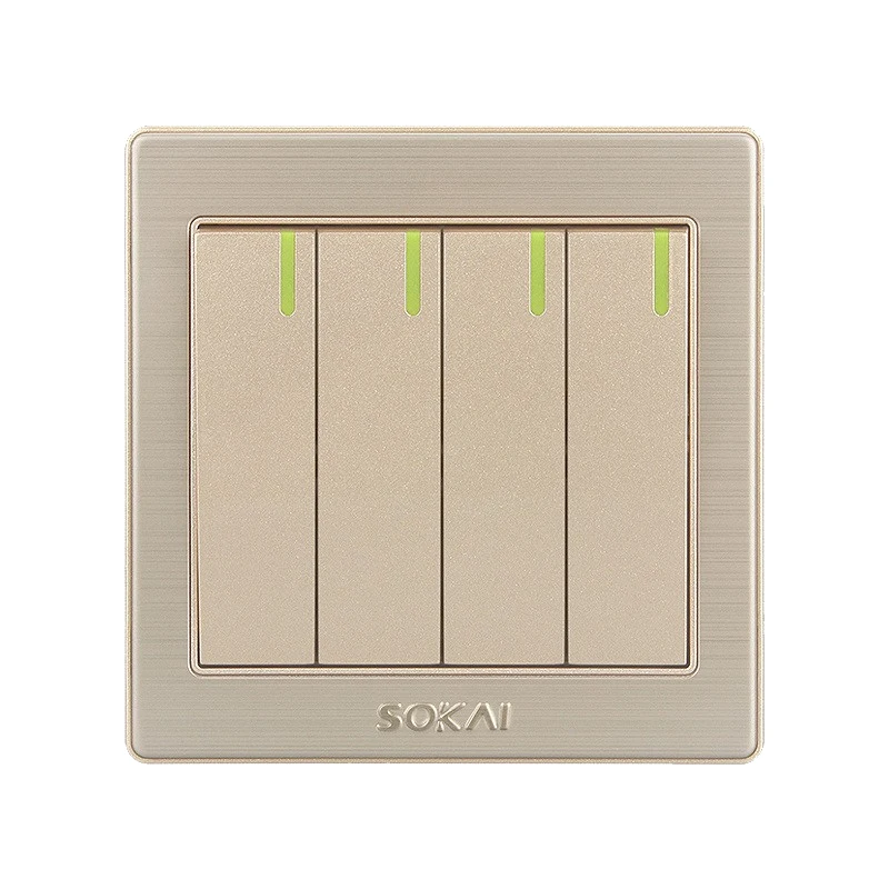 

SOKAI brand 4 gang 1or 2 way aluminum stainless steel panel tin-phosphor bronze material wall light bulb switch