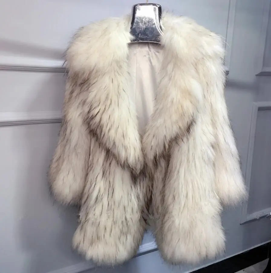 

2020 Women's fashion Faux Fur Coats Autumn Winter Thick Warm Knitted Fluffy Raccoon Fur Jacket Parka outwear r2369