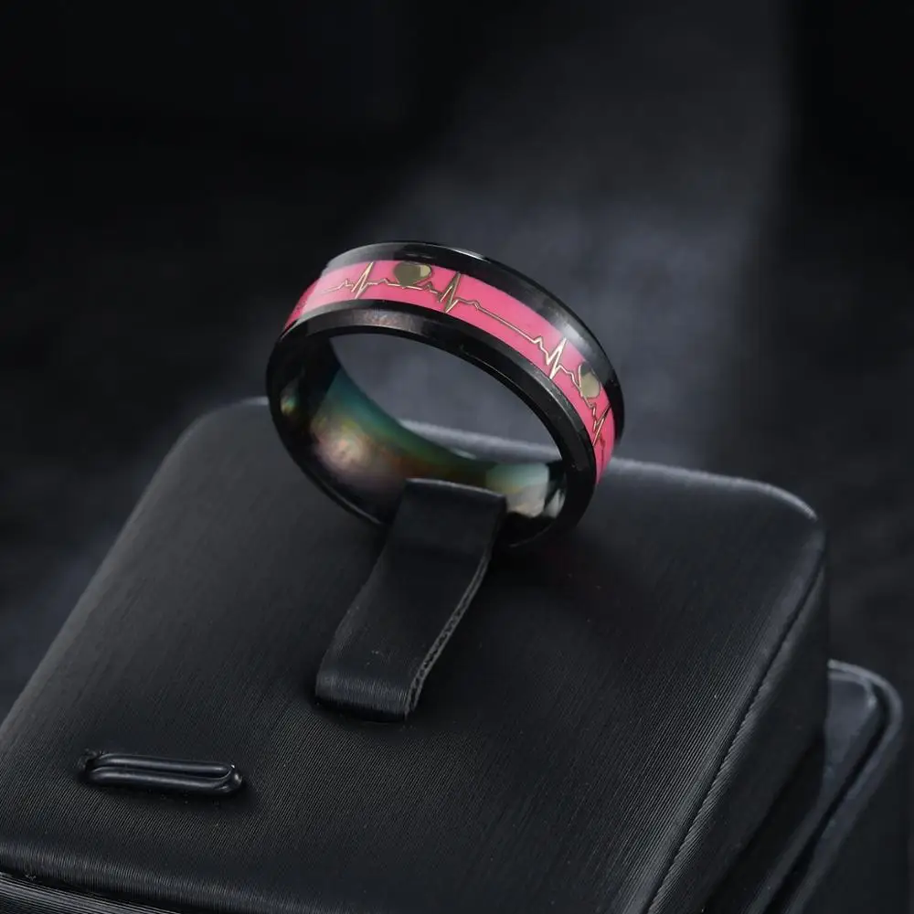 Women's Rings Luminous Mood ECG Ring Temperament Men's Ring Carbon Fiber Couple Wedding Rings Valentine's Day Gift 5