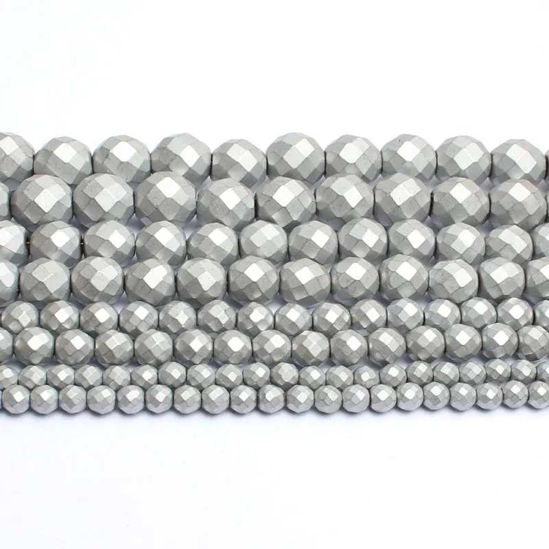 Natural Stone Hematite Round Beads in Gold & Silver Tones for Jewelry Making - 15'' Strand