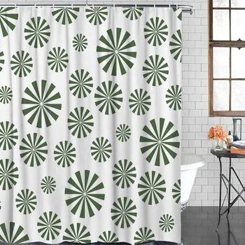 

Waterproof Polyester Fabric Shower Curtain Japanese Abstract Flower Pattern Shower Curtain