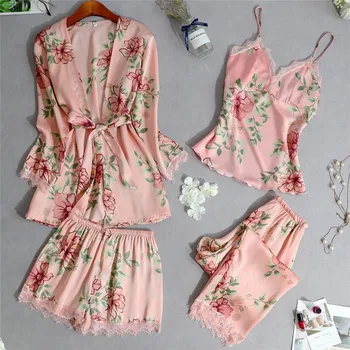 

Women Nightdress Sexy Wireless Rimless Robe Pajamas Set Lace Silk Underwear Sleepwear Nightgown Nightdress Babydoll Lingerie Set