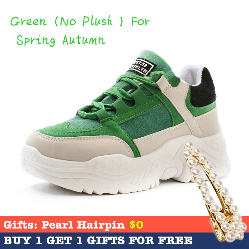 Fujin/Женская обувь на плоской платформе; коллекция года; зимние плюшевые ботинки; сезон весна-осень; дышащая повседневная обувь на плоской толстой подошве - Цвет: green