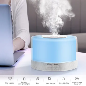 

700ml remote control ultrasonic air humidifier, equipped with 7 color changing LED light aromatherapy diffuser