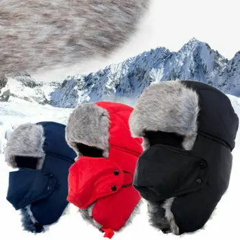 

Hot Sale Men Women Winter Warm Fur Trapper Aviator Trooper Cap Russian Ski Hat Skullies 3 Colors