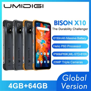 UMIDIGI BISON X10 IP68 & IP69K Global Version Smartphone NFC 4GB 64GB Helio P60 Octa Core 6.53" HD+ 20MP Triple Camera 6150mAh 1