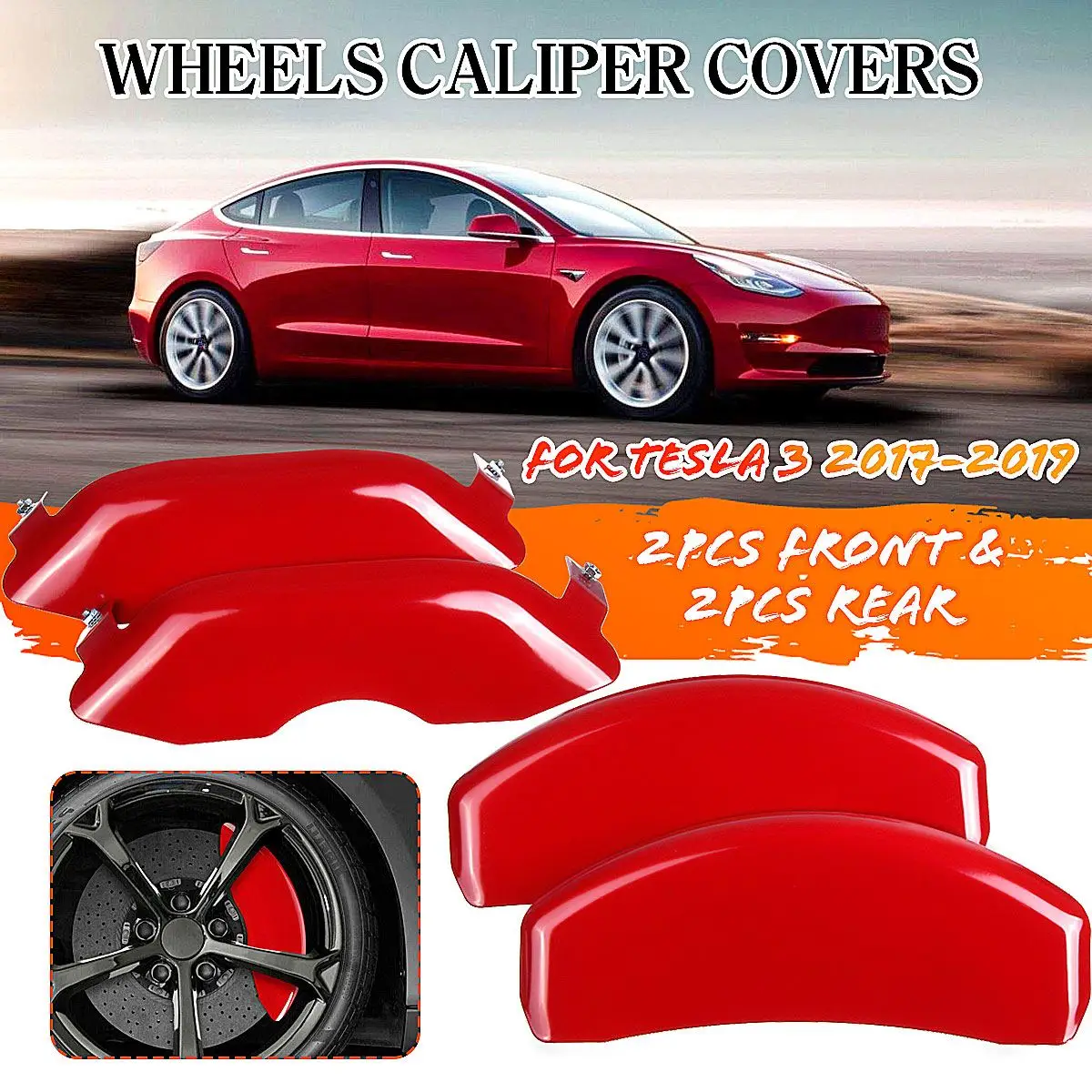 4pcs Car Wheel Disc Brake Caliper Cover Red Front Rear Brake Cover
