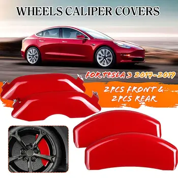 

4pcs Car Wheel Disc Brake Caliper Cover Red Front Rear Brake Cover Aluminum For Tesla Model 3 2017 2018 2019 Base Long Range