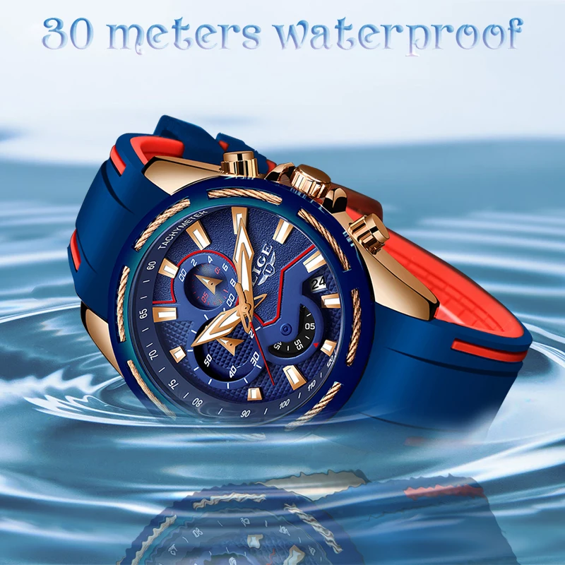 Lige Fashion Mens Watches Top Brand Luxury Multi-Function Dial Sports Watch Men Date Waterproof Qua-4