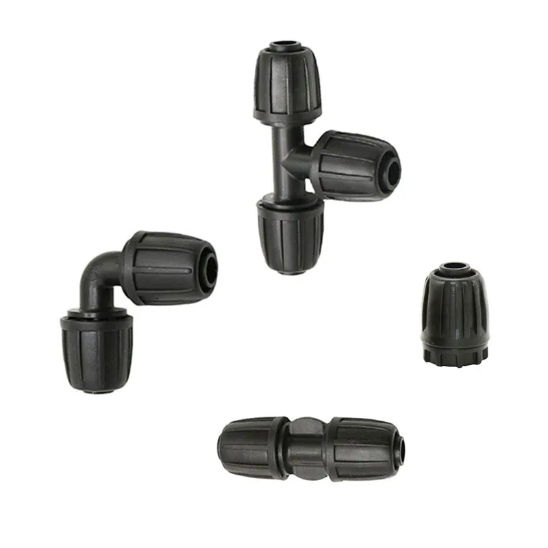 

1/2 inch PE Pipe Tee Elbow End Plug Connectors Water Splitter With Lock Nuts 16mm Garden Tap Hose Repair Quick Connector 20pcs