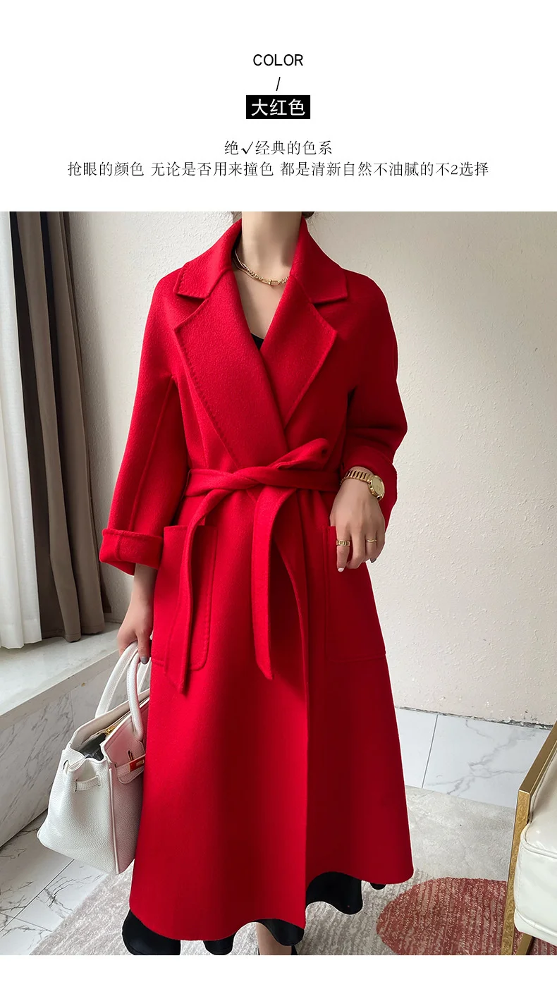 long puffer coat Double sided cashmere high-end off-season Hepburn style double-sided cashmere coat women's new winter Korean version long woolen Leather Jackets