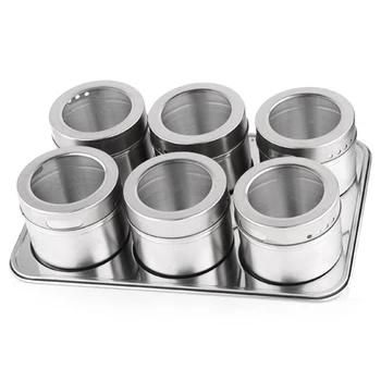

6Pcs /Set Stainless Steel Seasoning Box Cruet Condiment Set Spice And Pepper Bottle Kitchen Herb Spice Tools High Quality Silver