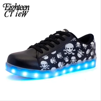 

New Children Skull Led Light Shoes Kids Fluorescent Sneakers Boys Luminous Footwear Fashion Board Shoes USB Rechargeable Shoes