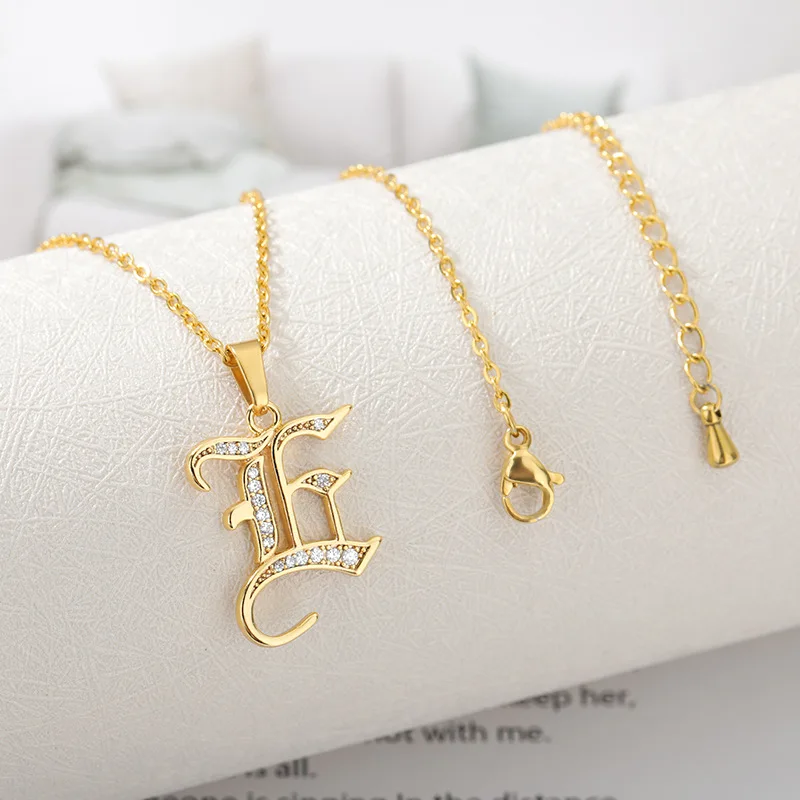DUOYING Old English Font A-Z Initial Zircon Letters Custom Name Necklace Letter Chain Custom Necklace Family Gift