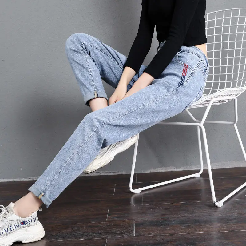 Harem Pants Stretch High Waist Jeans Women's Loose Black Pants Plus Size Women's Harem Pants Elastic Waist Daddy Pants Mom Jeans