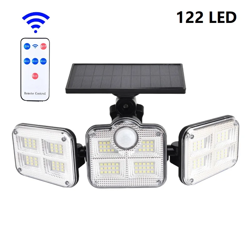 Rechargeable 122/138 LED Solar Wall Light Flood Light 3 Adjustable Heads 270° Wide Lighting Angle Waterproof Motion Sensor Light solar lights Solar Lamps