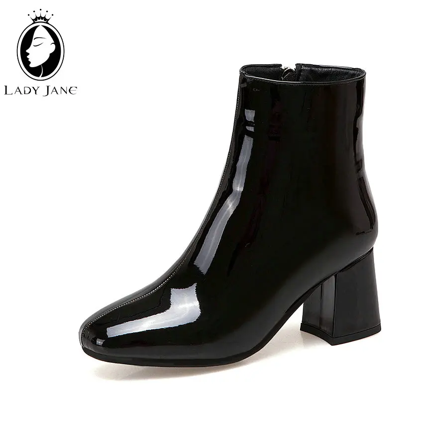 Lady Jane Sequins PU Leather Hoof Heels Ankle Boots Women Square Toe Gold Silver Party Dancing Dress High Heel | Обувь