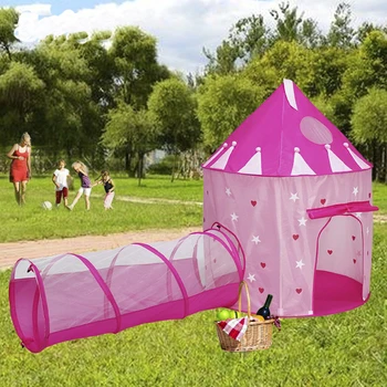

Children's tent indoor toy game room folding night light yurt two piece Princess Castle boys and girls small house channel game