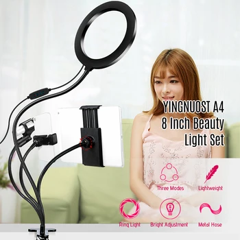 

8 Inch 3200K-5500K Ring Video selfie Light 10 Level Brightness CRI 90+ with Pad Holder Phone Holder Mic Stand Photography Lamp