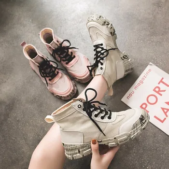 

Increase Autumn Women Boots High Top Design Platform Women Shoes Lace up Breathable Soft Ankle Boots J4-52