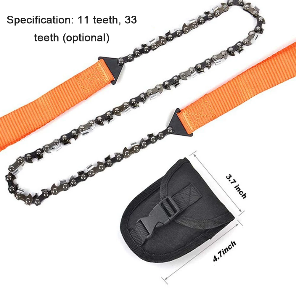 Garden Tools 24-inch Portable Outdoor Survival Hand Zipper Saw Wire Saw Handheld Chains Wood Cutting Tool 33 Tooth/11 Tooth