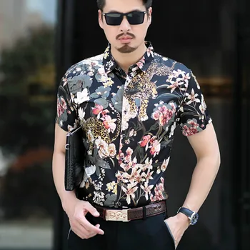 

Summer Short Sleeve Flower Shirt Men Formal Business Casual Shirts Men Dress Clothes Fashion Streetwear Hawaii Shirt Camisa 2020