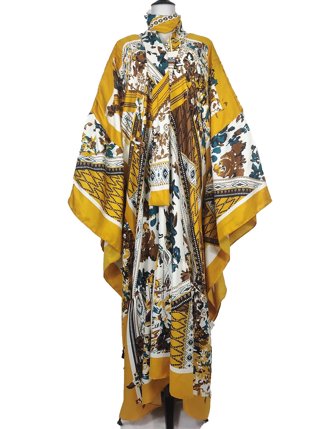 african style clothing Muslim Fashion Kuwait Bohemian Hijab Cotton Butterfly Sleeve Printed Maxi Dress Oversize African Women's Party BouBou Kaftan african traditional clothing