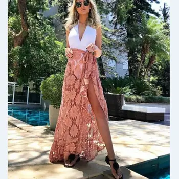 

Sexy Summer Women's Lace Long Skirts Sarong Beach Bikini Swimwear Cover Up Wrap Skirts Spilt High Waist Female Skirts Covers