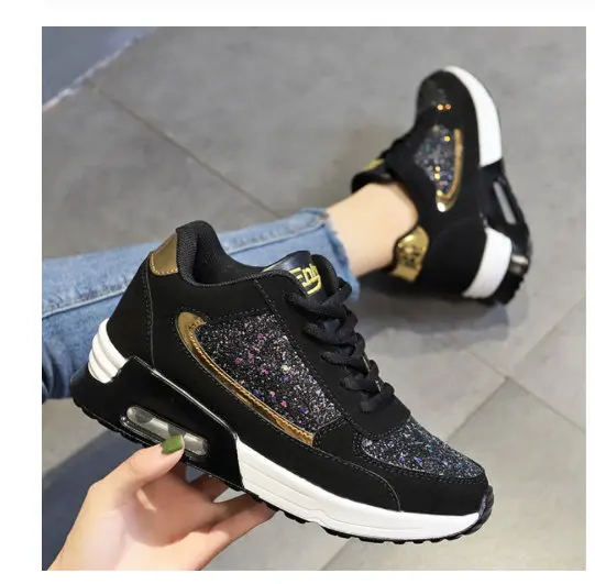 

Women Sneakers Glitter Suede Fashion Women Casual Shoes Height Increasing Black Platform Sneakers Ladies Shoes Thick Bottom