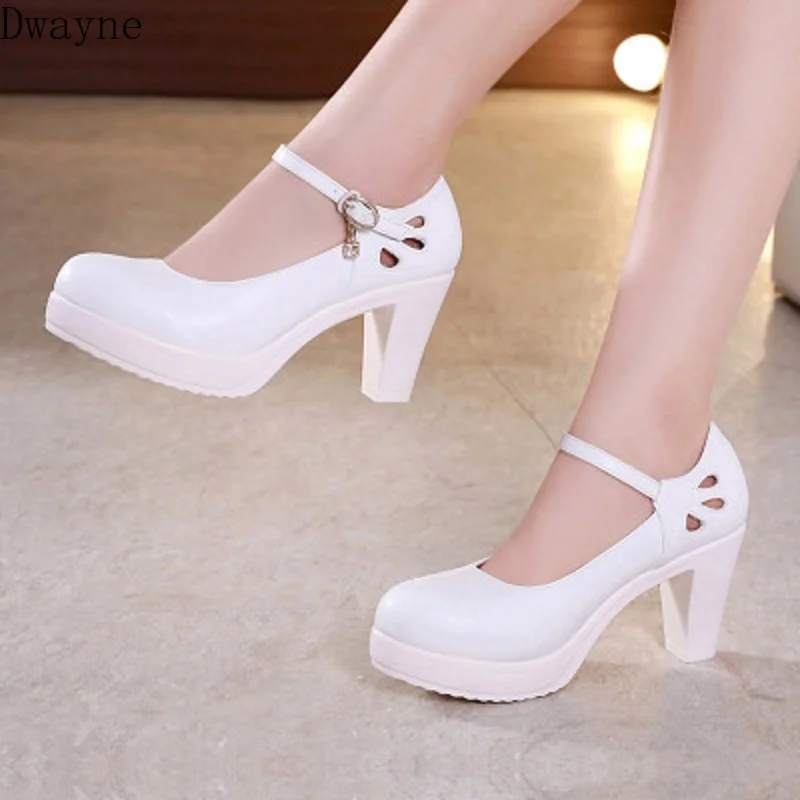 

2019 spring new ultra high heel platform thick with thick bottom leather large size round head shallow mouth women's shoes 32-43
