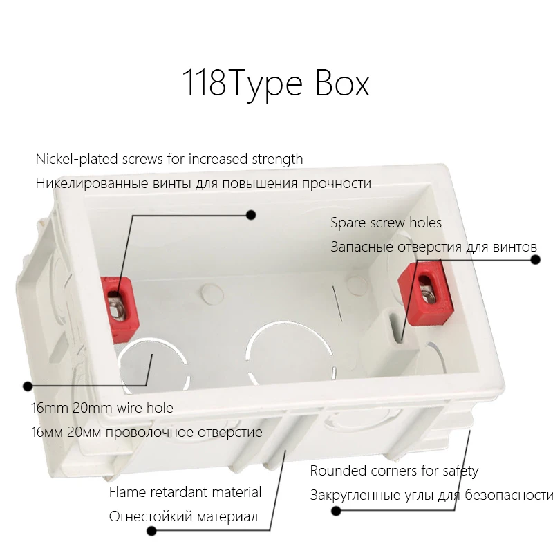 Description Picture 3 of itemUS AU Standard Mounting Box Internal Cassette Junction Wiring Case Wall Light Switch Socket Back Box Inside Box 120 154 197