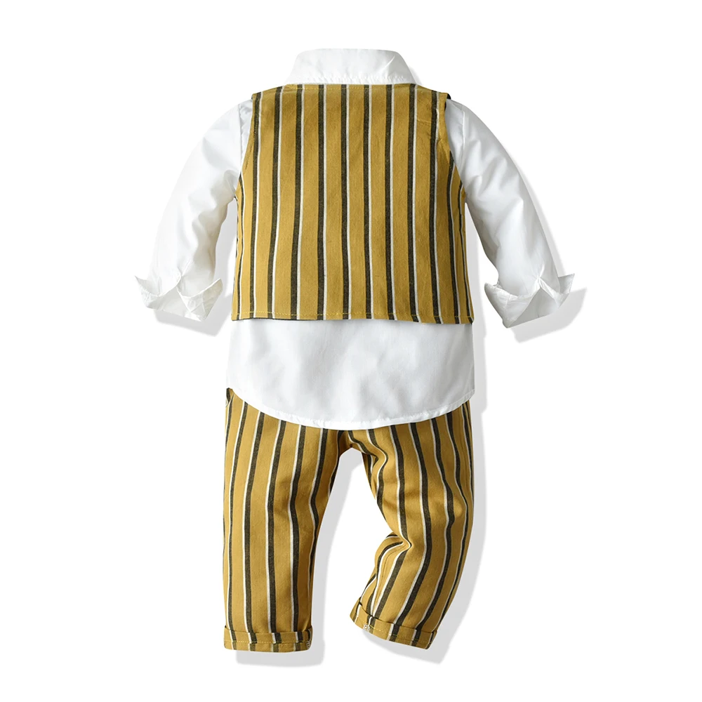 Tem doger spring and autumn baby boy clothing suits  shirts with tie +striped vest+pants 3 pcs gentleman suits cool outfits images - 6