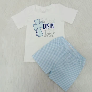 

2020 Easter Festival Wear Boys Clothes Cross Print Tshirt Seersucker Shorts Baby Boy Summer Clothing Boutique