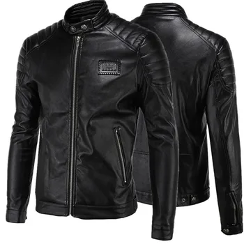 

Stylish temperament men's leather jacket Carrie leather simple motorcycle stand collar plus size motorcycle riding jacket