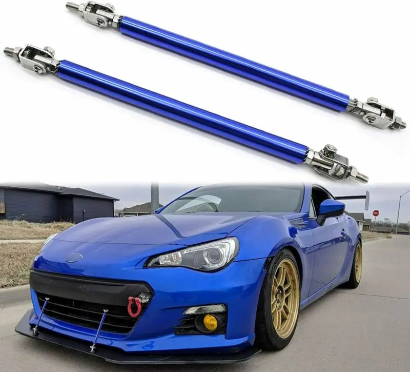 

Blue Adjust Front Bumper Lip Splitter Strut Rod Tie Support Bars 8"-11" Universa