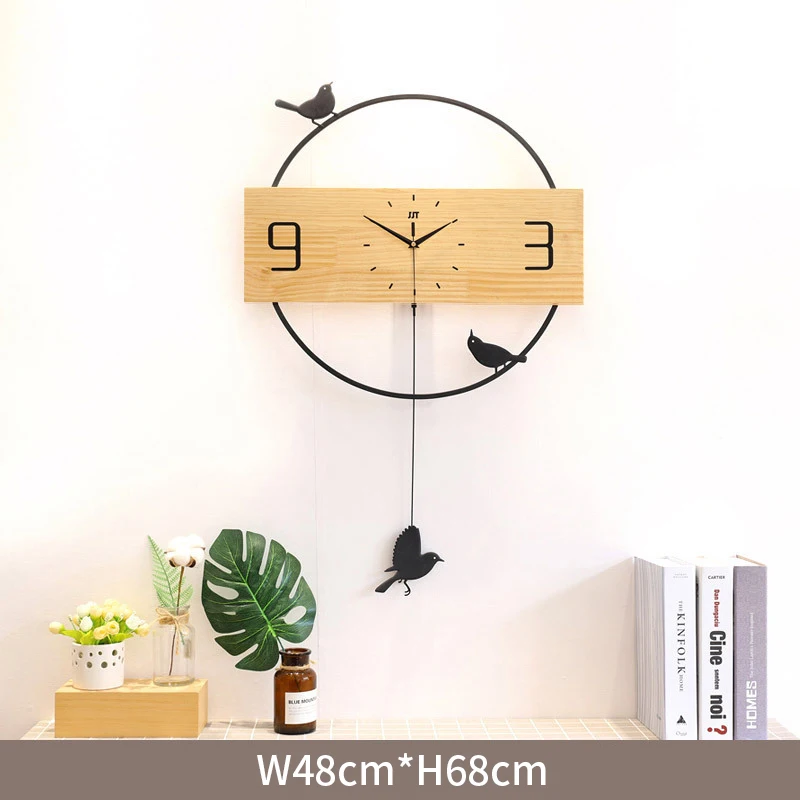 Simple Round Metal Log Color Mute Bird Swing Wall Clock B  