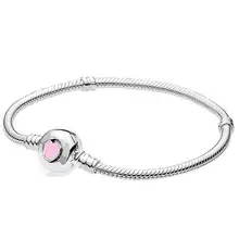 Подлинный 925 пробы серебряный браслет розовый чудесное сердце любовь застежка змея браслет цепочка Подходит бисера Шарм Diy ювелирные изделия