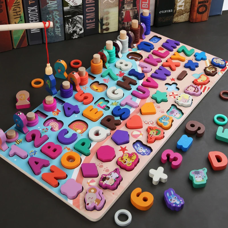 New Wooden Montessori Preschool Educational Toys Children Busy Board Math Fishing Counting Geometric Figures Develop Board Toy afbeelding
