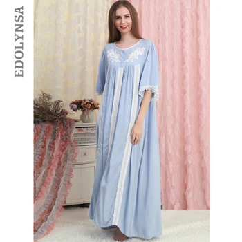 

Lace Nightgown 2020 Sleepwear Dress Nightgown Ladies Loose Casual Nightdress Length Nightwear Cotton Fashion Nighties T578
