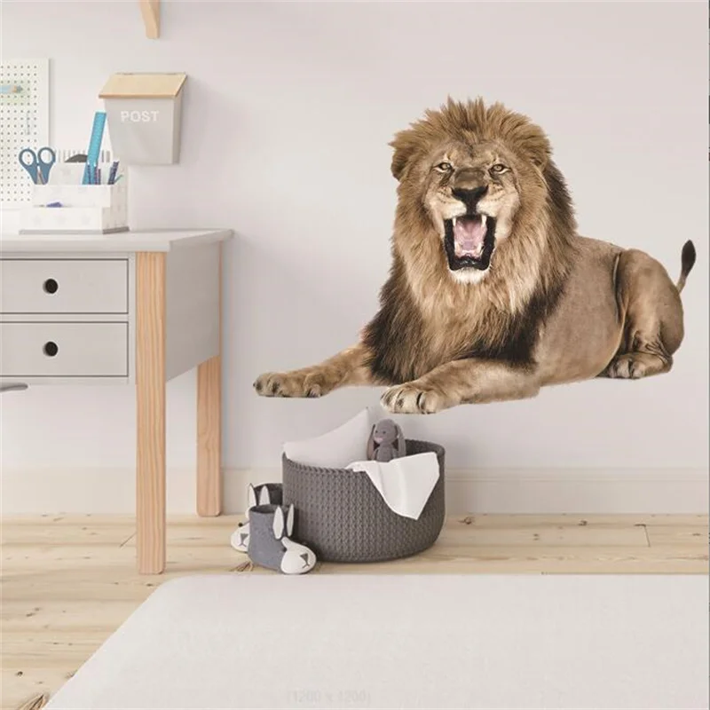 1PCS Removable New Animal Lion Decorative Wall Stickers For Boys Kid's Room Living Room Bedroom PVC Wall Decals holy buddha stickers religion vinyl wall sticker for living room decal decor mural bedroom wall art decals muurstickers wl2025