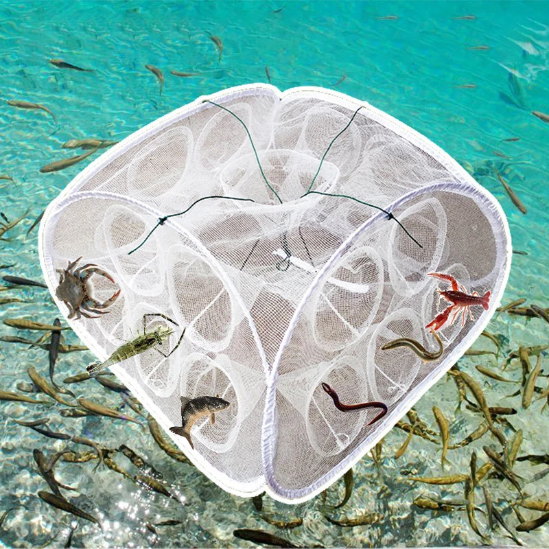 Vertvie 5-21 Holes Automatic Folding Fishing Cage Net Shrimp Nylon Foldable Nets Fish Trap Cast Net Cast Folding Fishing Tackle